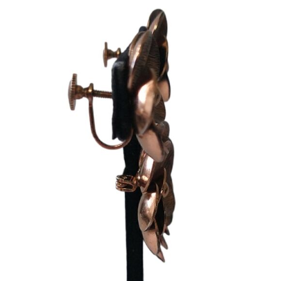 Demi Parure Earrings Brooch Set Vtg Copper Floral 50s 60s Daisy Estate MCM Retro - Picture 10 of 16